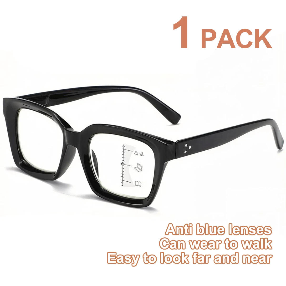 VOPHA 3-in-1 Multifocal Blue Light Blocking Reading Glasses +1–+3 Progressive Reading Glasses Qst