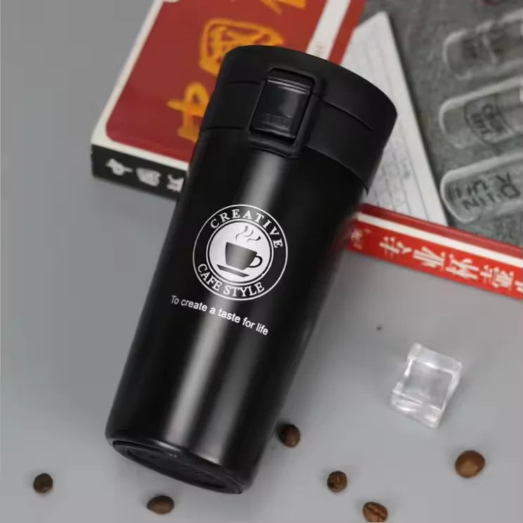 Stainless Steel Vacuum Flask Thermal Mug 380/500ML – Car & Outdoor Vacuum Flask Thermos Qst Black 500ml
