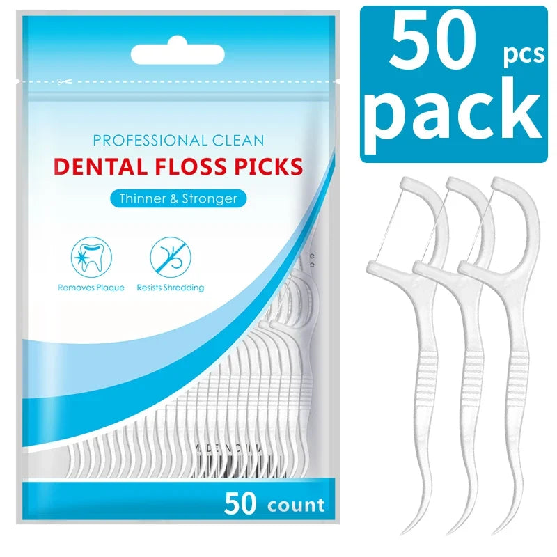 Polymer Dental Floss Picks with Plastic Handles | 50–600 Pcs Dental Floss Picks Qme 50pcs