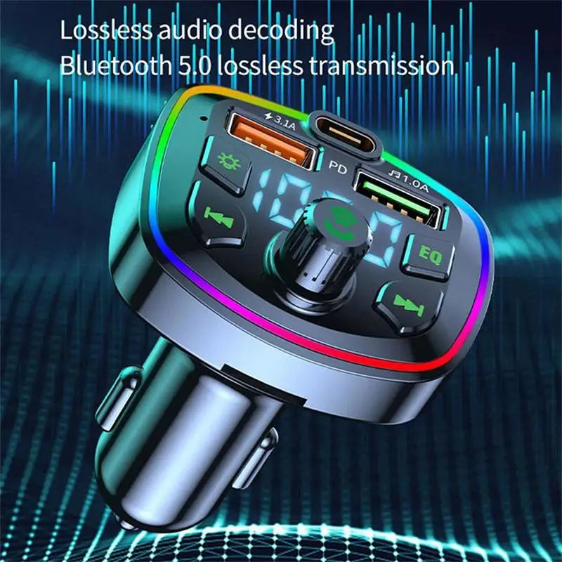 Bluetooth 5.0 Car FM Transmitter PD 18W Type-C Dual USB Charger Car FM Transmitter Qme