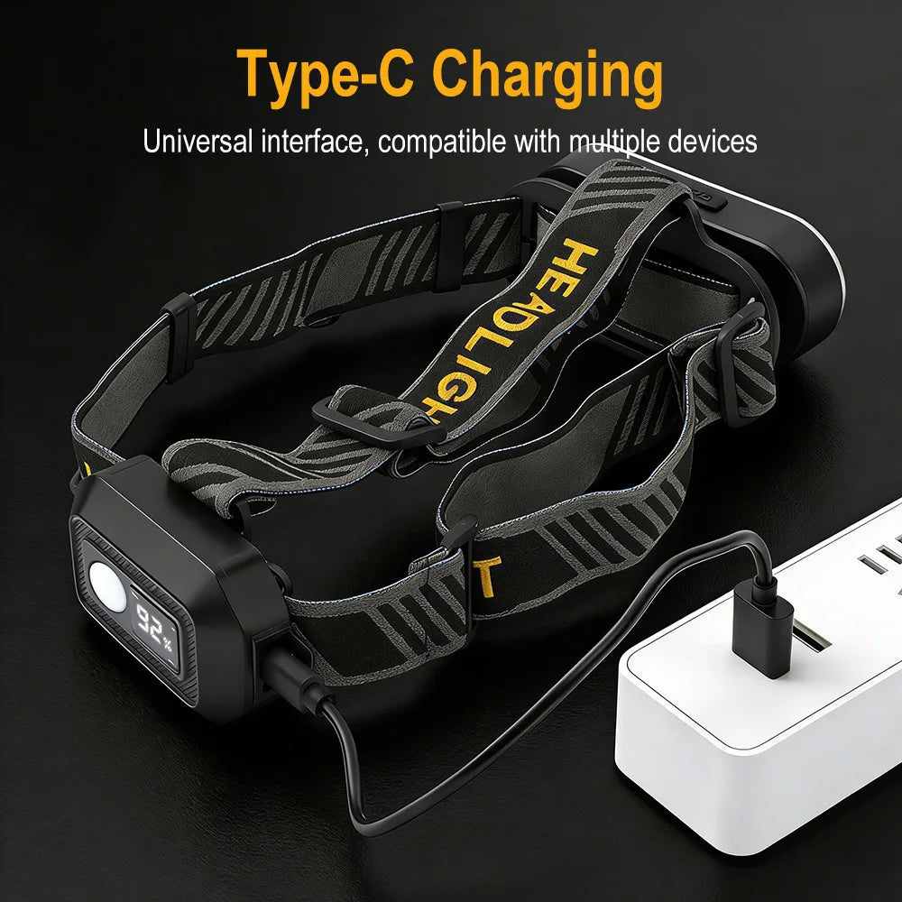 BORUiT 800LM LED Headlamp 13 Modes Type-C Rechargeable Torch LED Headlamp Qst
