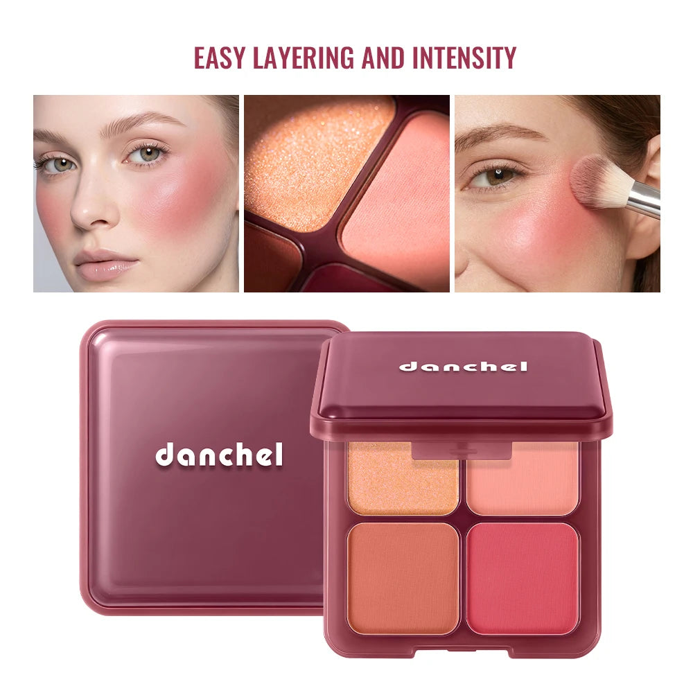 4-in-1 Blush & Highlighter Palette – 3 Matte Shades, Soft Glow Blush Highlighter Palette Qst