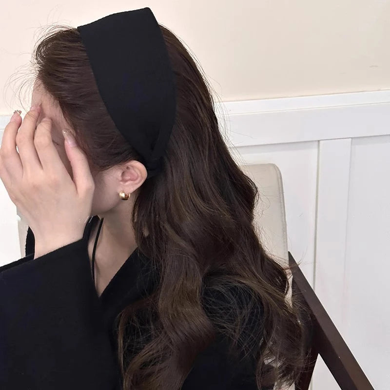 Women's Wide Non-Slip Solid Color Headband Hair Band Women's Headband Qst Black