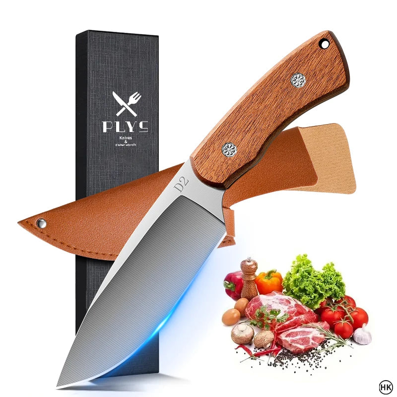 PLYS Forged Stainless Steel Camping Multi-Purpose Knife + Sheath Camping Fixed Blade Knife Qst 1pc