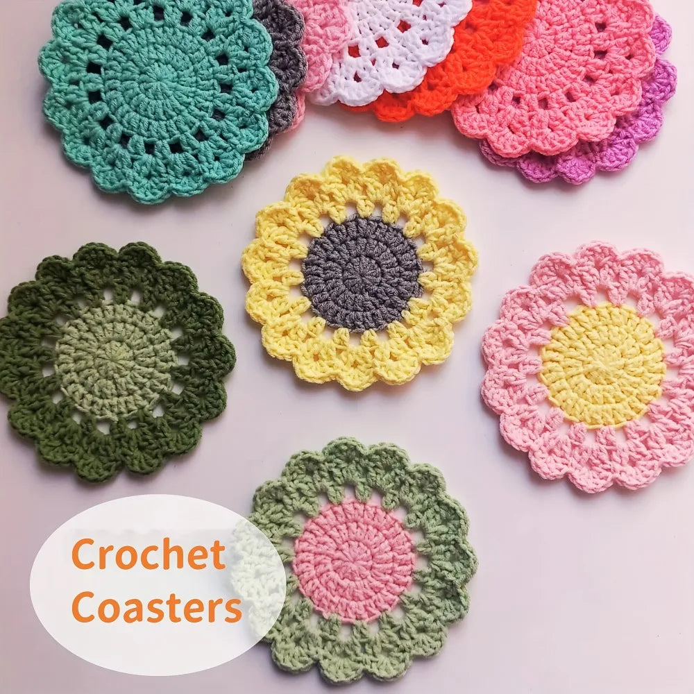 Handmade Crochet Flower Drink Coasters – Table Decor & Gift Crochet Drink Coasters Qme