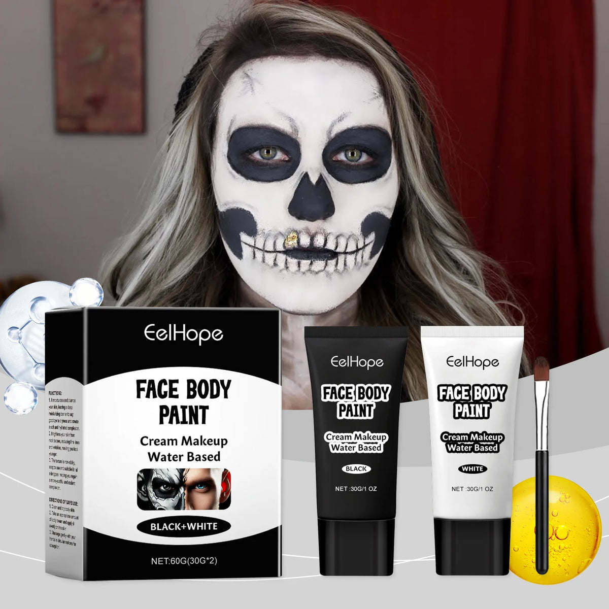Halloween Black & White Face Paint Cream – Clown Cosplay Kit Halloween Face Paint Qst