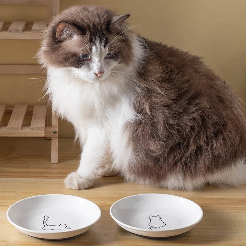 Ceramic Cat Bowl with Anti-Slip Silicone Pad – Kitten Design Cat Feeding Bowl Qme