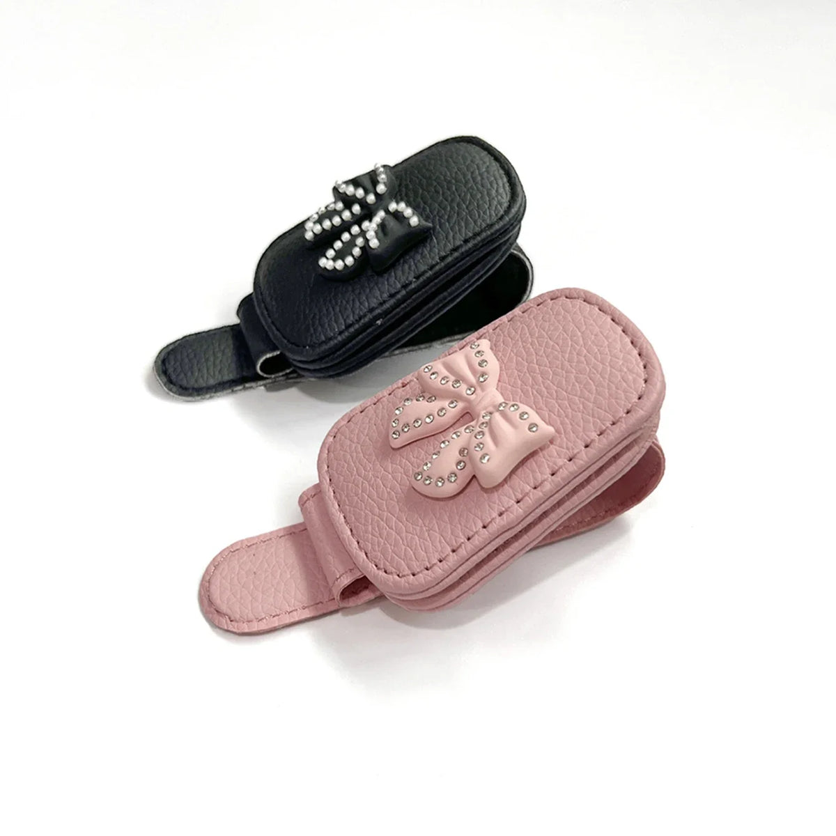 Car Sun Visor Glasses Clip Bow Tie Rhinestone – Cute Pink Car Visor Glasses Clip Qme