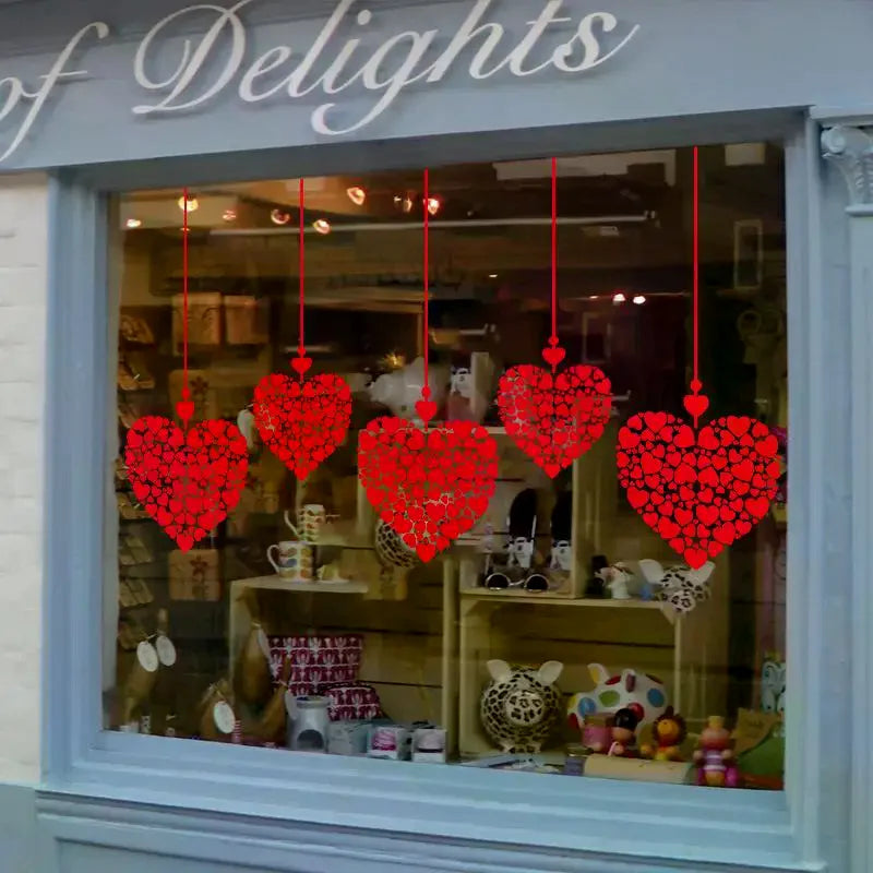 Valentine's Day Heart Window Stickers – Glass Decor, 6 Colors Decorative Stickers Qme