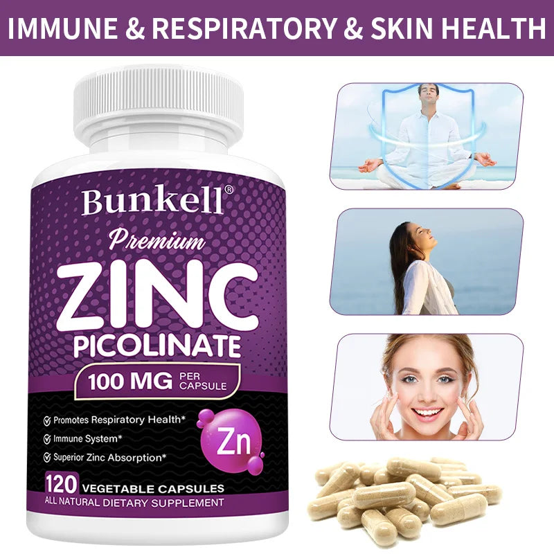 Zinc Picolinate 100mg Capsules – Vegan, 120 Count | Bunkell Mineral Supplement Qst