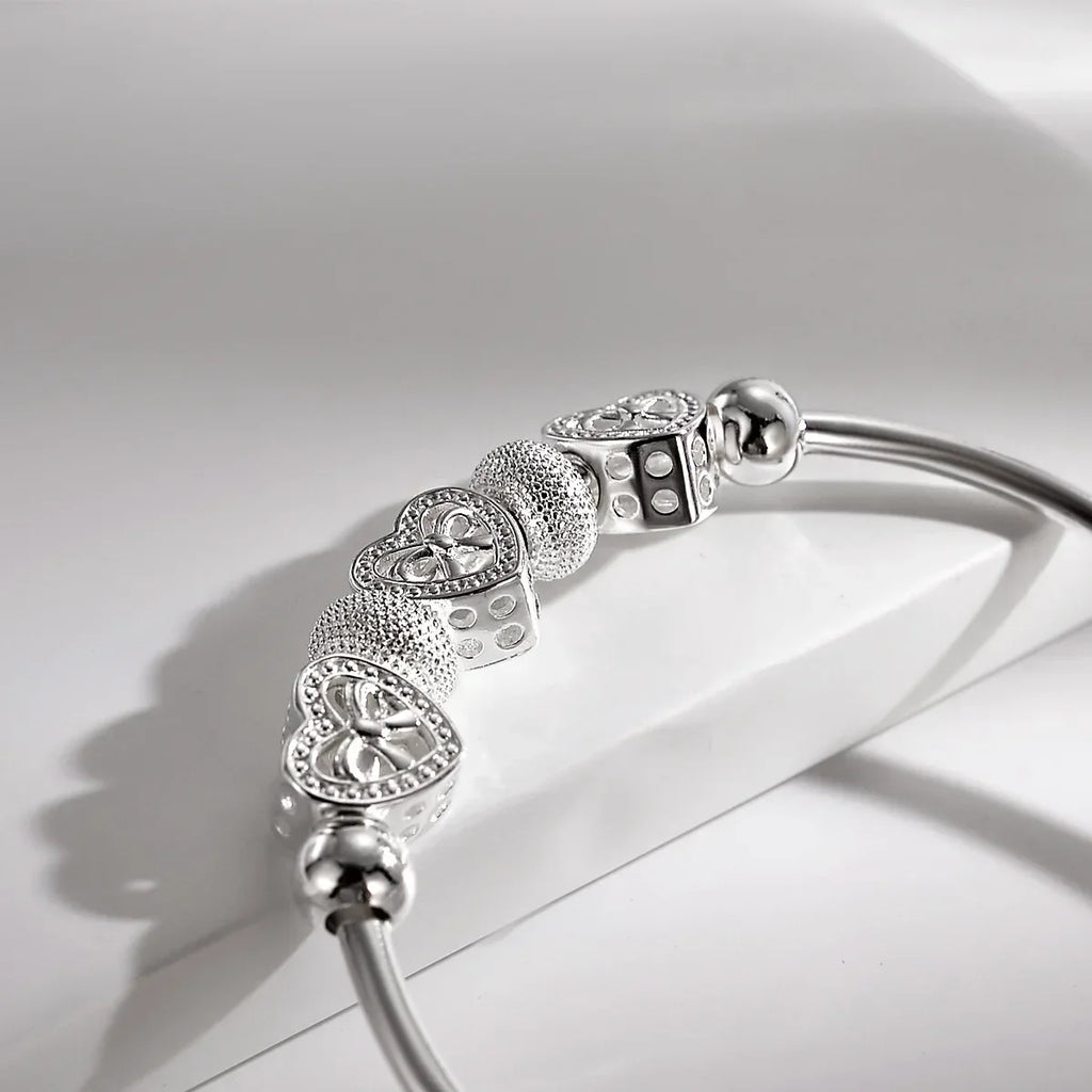 925 Sterling Silver Heart Bangle Bracelet for Women Silver Bangle Bracelet Qme