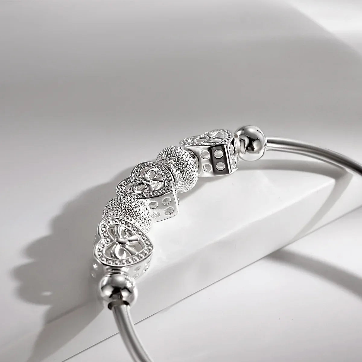 925 Sterling Silver Heart Bangle Bracelet for Women Silver Bangle Bracelet Qme