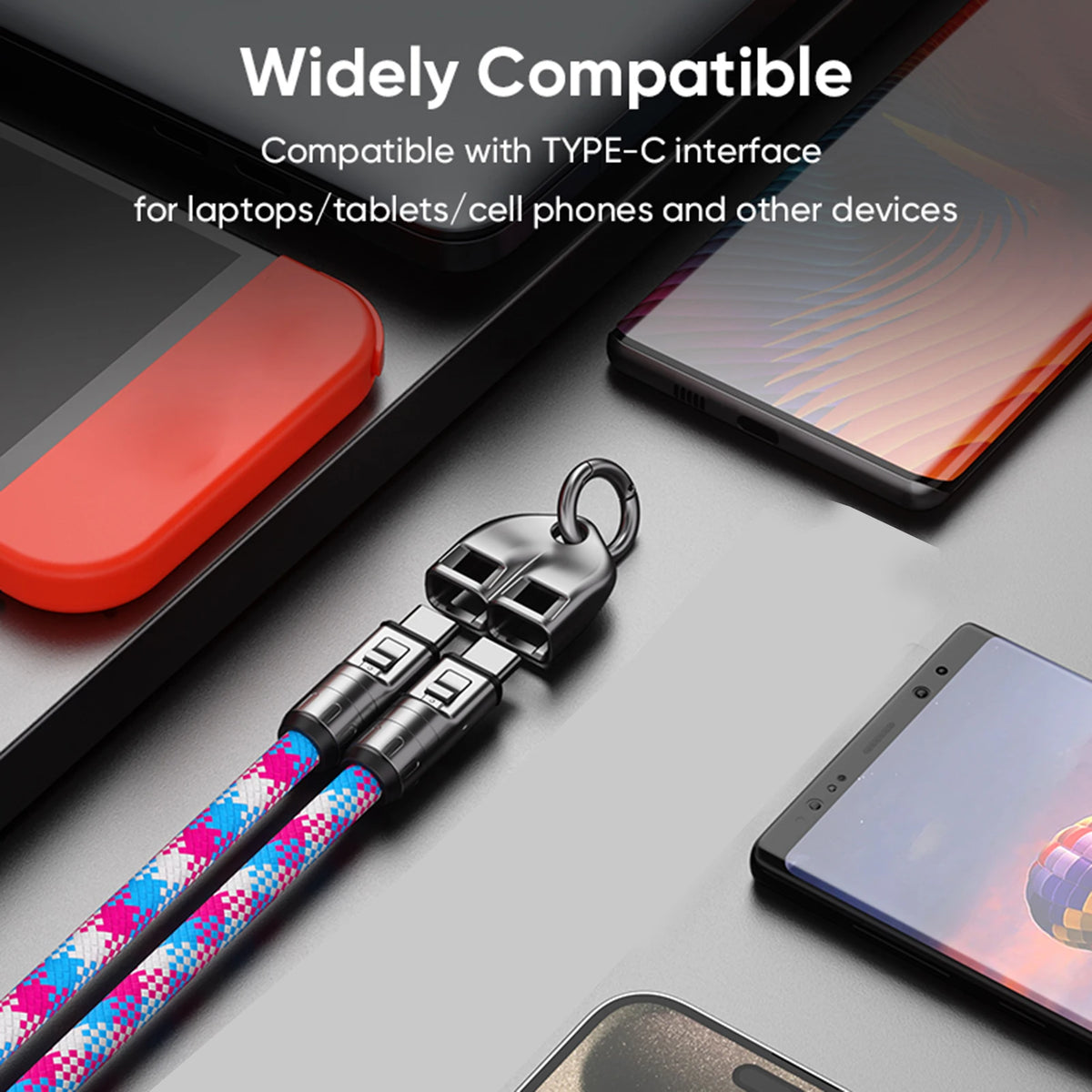 240W USB-C Lanyard Charging Cable | Anti-Theft Zinc Lock USB-C Lanyard Cable Qst