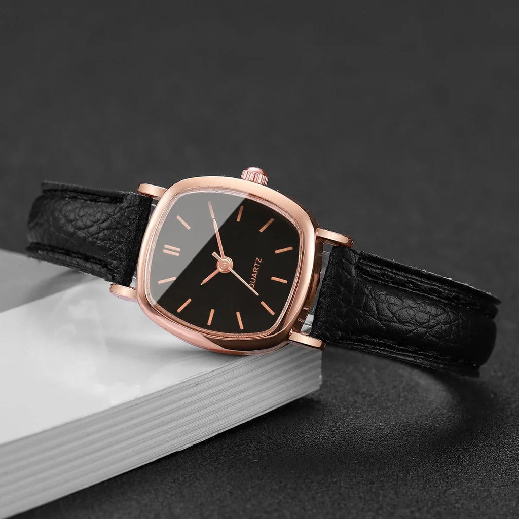 Women's Minimalist Square Quartz Watch – Rose Gold Brown Strap Women's Quartz Watch Qme