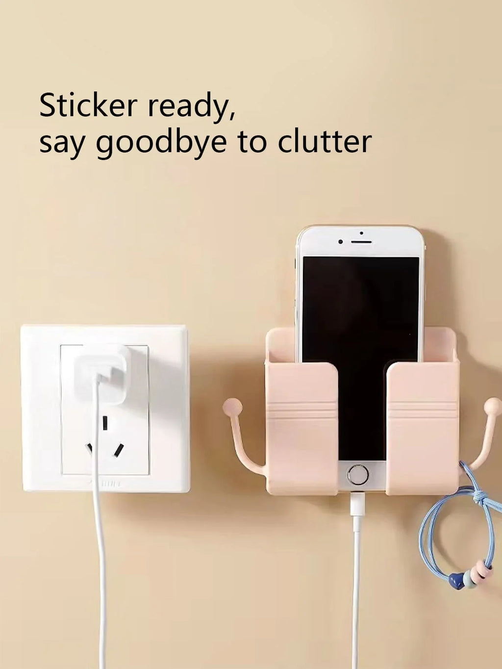 Wall-Mounted Remote Control & Phone Storage Box with Hook Wall Storage Organizer Qme Pink