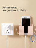 Wall-Mounted Remote Control & Phone Storage Box with Hook Wall Storage Organizer Qme Pink