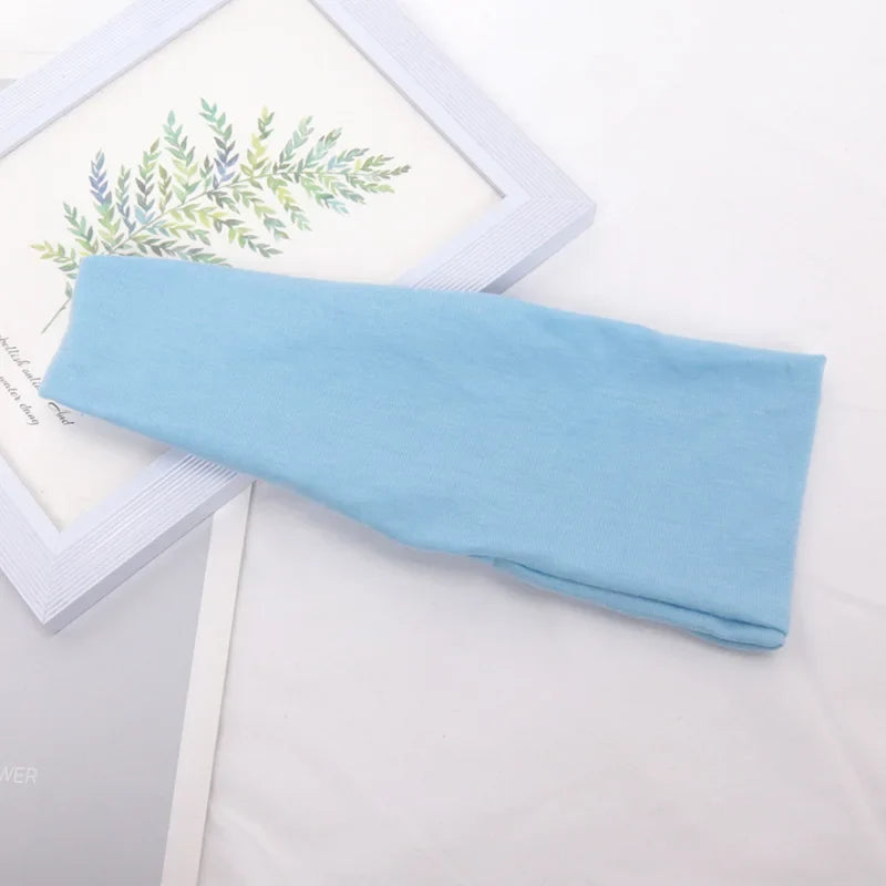 Women's Wide Knitted Cotton Sport Headband – 16 Colors Sport Headband Qme LIGHT BLUE One Size