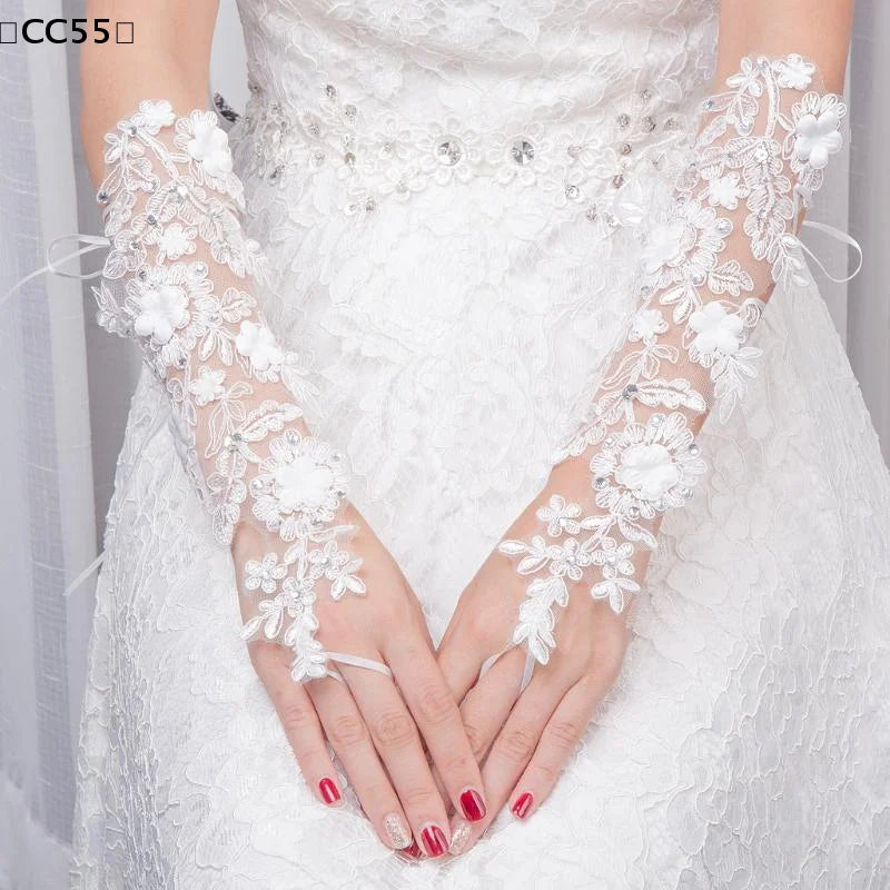Lace Wedding Gloves Short & Long – Elegant Bridal Floral Bridal Lace Gloves Qst