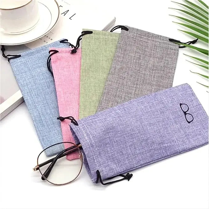 Drawstring Eyeglass Bag – Soft Linen Cloth Eyewear Pouch Eyeglass Pouch Qme