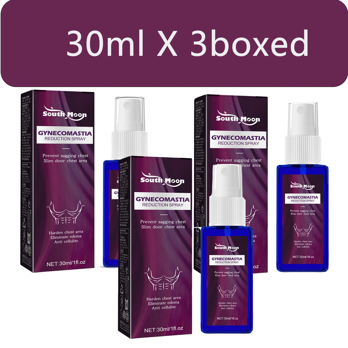 South Moon Men's Chest Sculpting Massage Spray 30ml Body Sculpting Spray Qst 30ml x 3boxed
