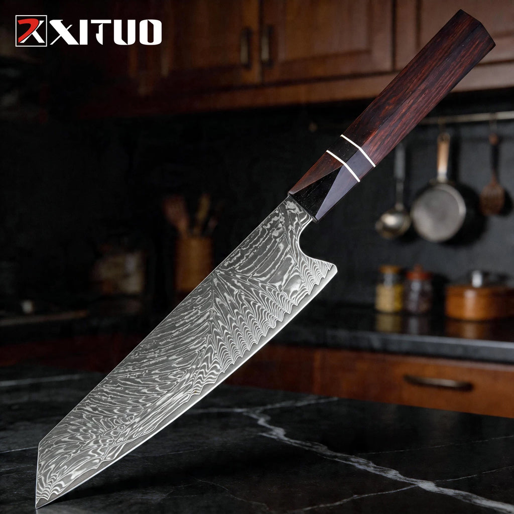 XITUO 8" Kiritsuke Chef Knife – Damascus Steel & Ebony Handle Damascus Chef Knife Qst Kiritssuke Knife