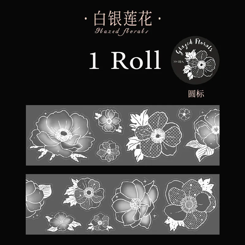 White Ink Floral Washi Tape Stickers | Tracing Paper Journal Journal Washi Stickers Qme D