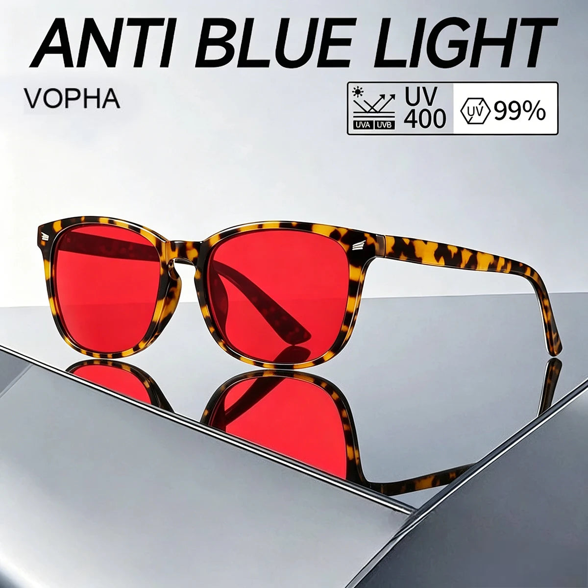 VOPHA Blue Light Blocking Glasses Tinted Lens Unisex S70 Blue Light Glasses Qst Tortoise red