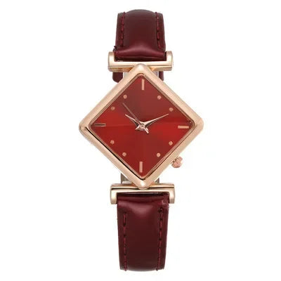 Women's Elegant Rhombus Quartz Watch – Retro Analog PU Strap Women's Quartz Watch Qme Red No