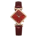 Women's Elegant Rhombus Quartz Watch – Retro Analog PU Strap Women's Quartz Watch Qme Red No