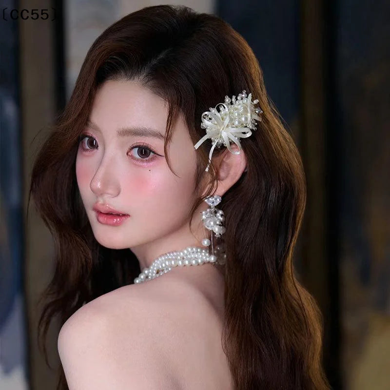 French Ballet Pearl Bow Hairpin – Elegant Bangs Side Clip Pearl Bow Hairpin Qst