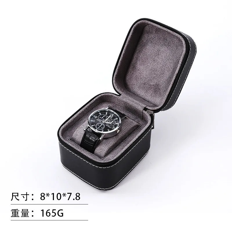 Leather Zipper Watch Box – Flip-Open PU Gift Case | Qme Watch Gift Box Qme Black