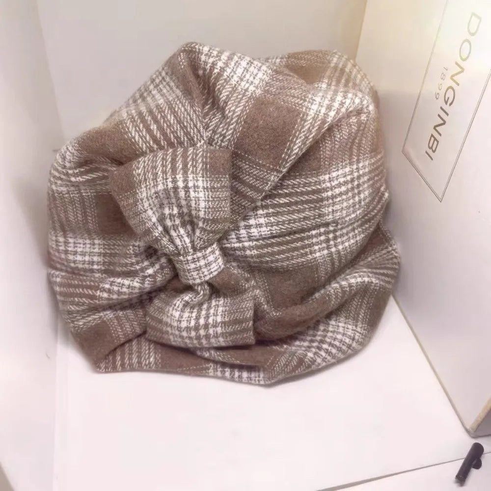Retro Checkered Bowknot Half-Cap Headband | Vintage Style Fashion Headband Qme