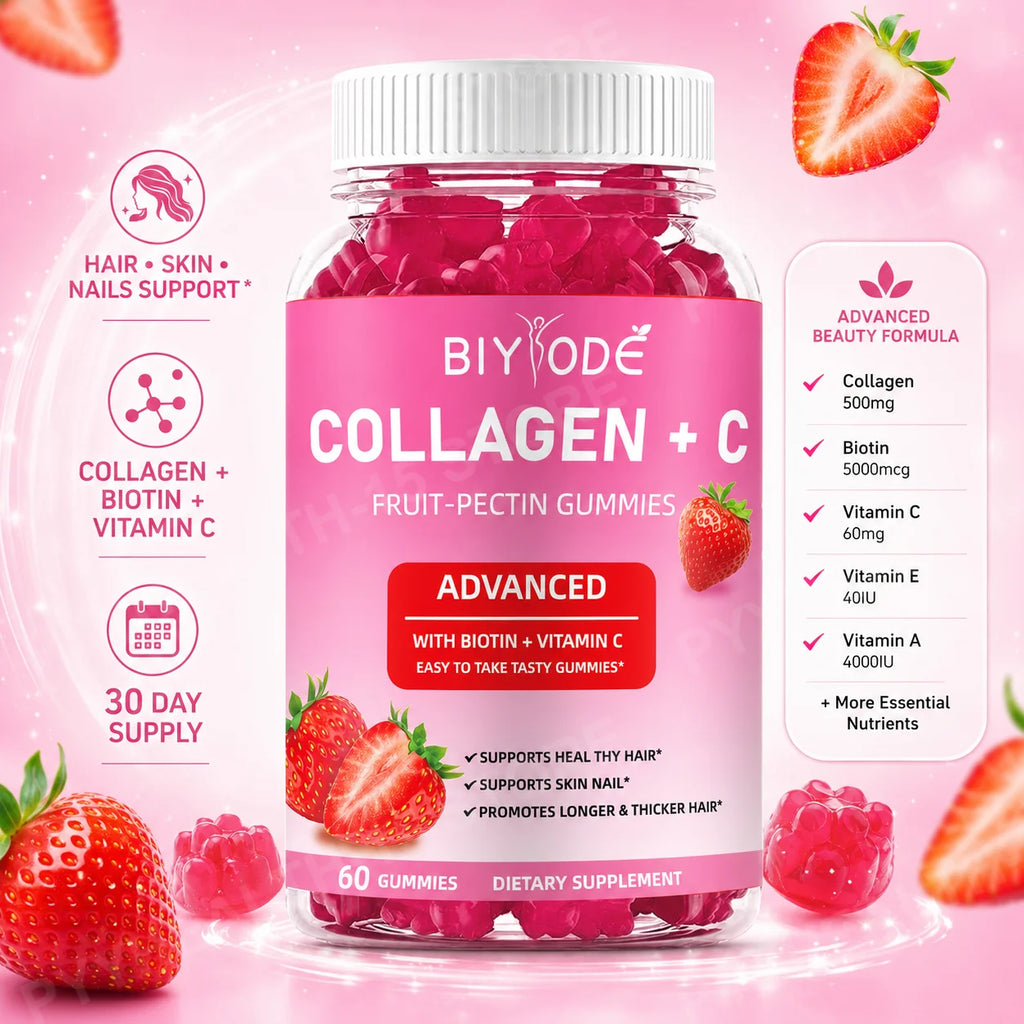BIYODE Collagen Vitamin C Biotin Gummies – 60 Count Beauty Beauty Supplement Gummies Qst