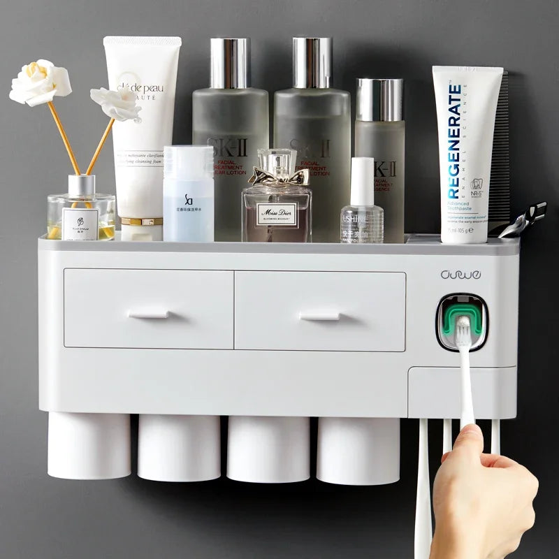 Magnetic Toothbrush Holder & Toothpaste Dispenser Set Toothbrush Holder Set Qme