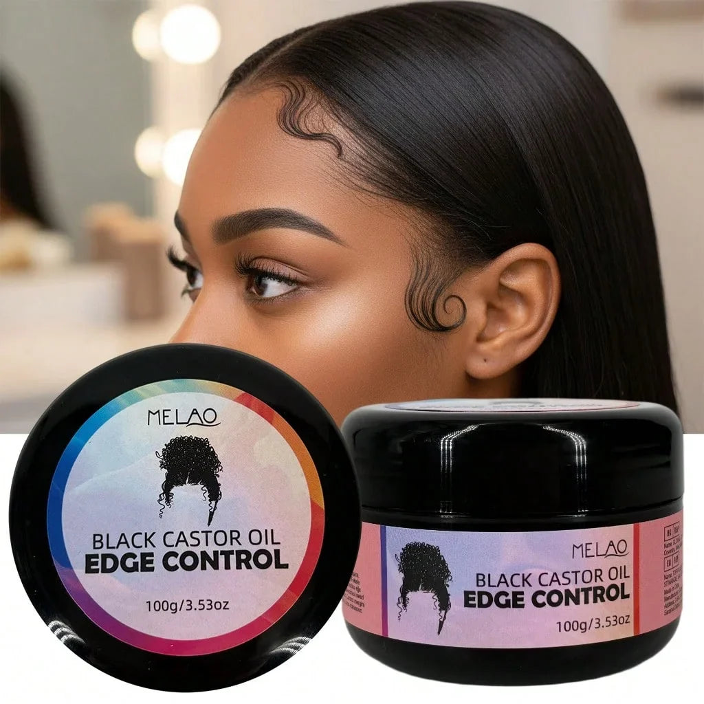 MELAO Black Castor Oil Edge Control Gel – Strong Hold Edge Control Gel Qme