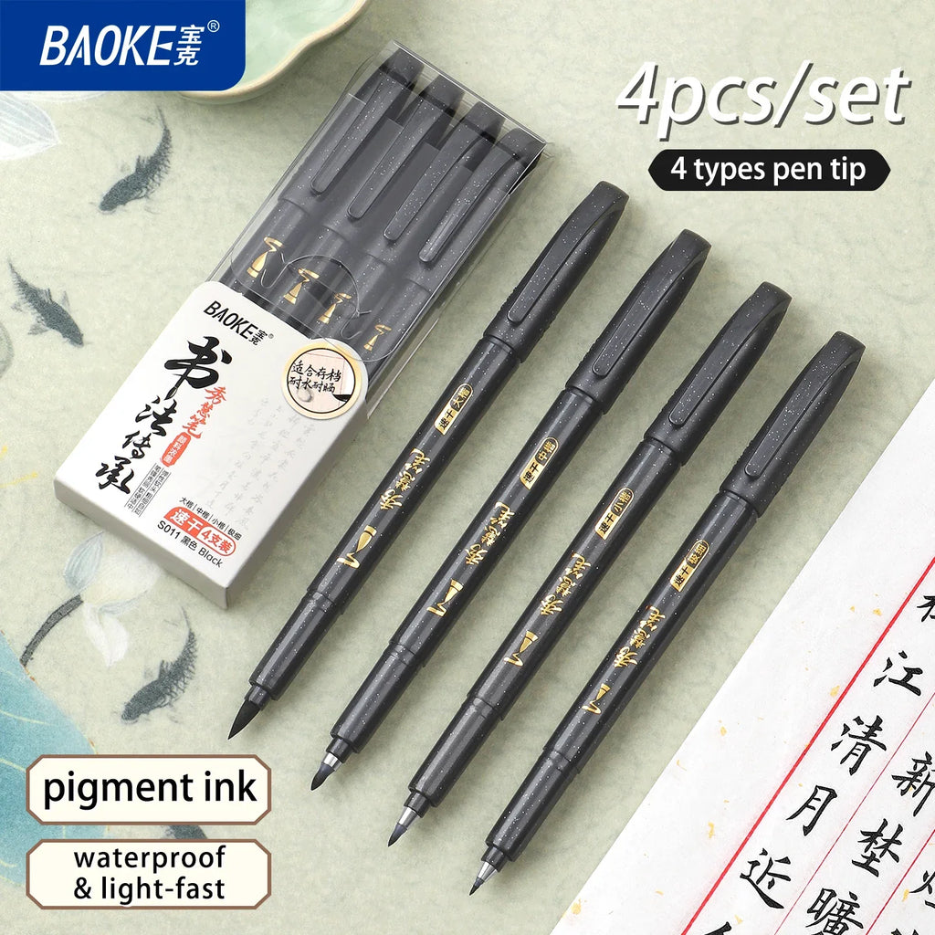 4-Size Calligraphy Brush Pen Set – Black Ink Hand Lettering Calligraphy Brush Pen Set Qme
