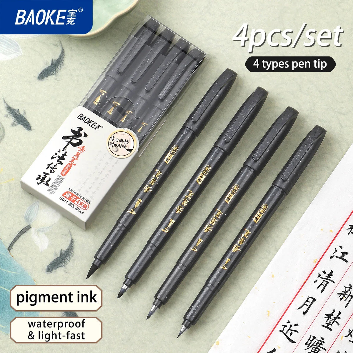 4-Size Calligraphy Brush Pen Set – Black Ink Hand Lettering Calligraphy Brush Pen Set Qme