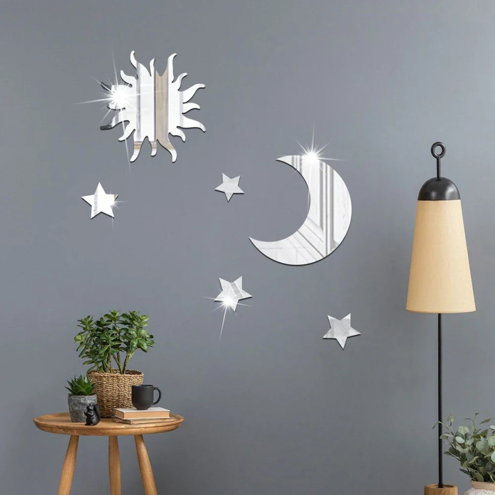 Star & Moon Acrylic Mirror Wall Stickers | DIY Home Decor Mirror Wall Stickers Qme