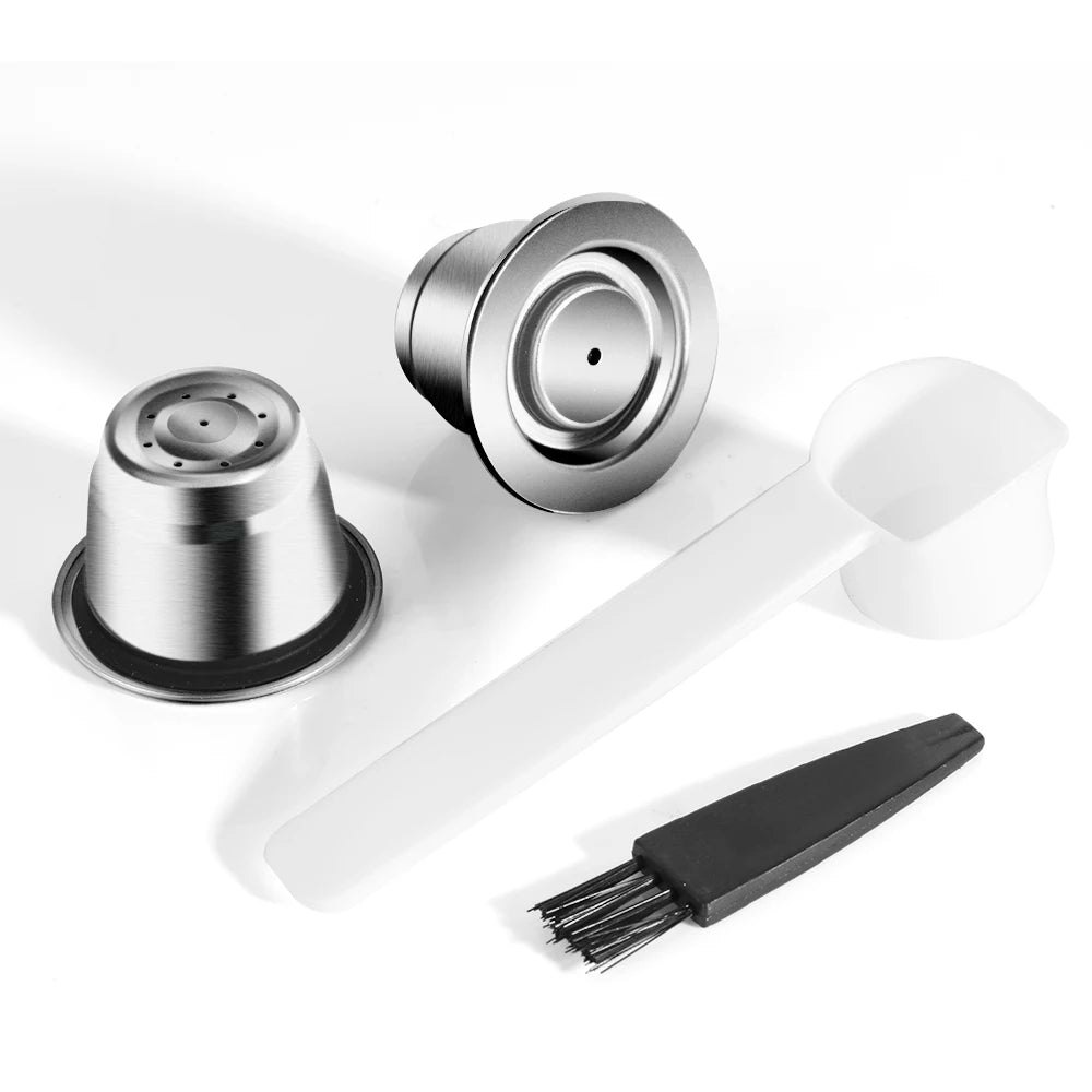 Reusable Stainless Steel Nespresso Pods + Tamper & Dosing Ring Refillable Coffee Pods Qst 2 pod