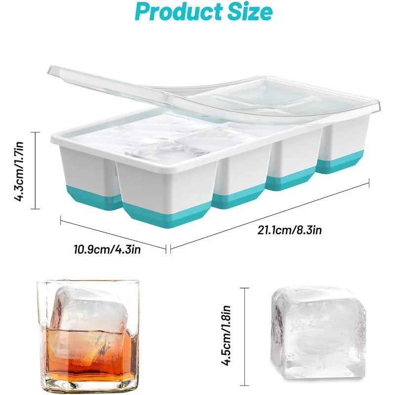 8-Grid Silicone Ice Cube Tray with Lid – Large Square Easy Release Silicone Ice Cube Tray Qme