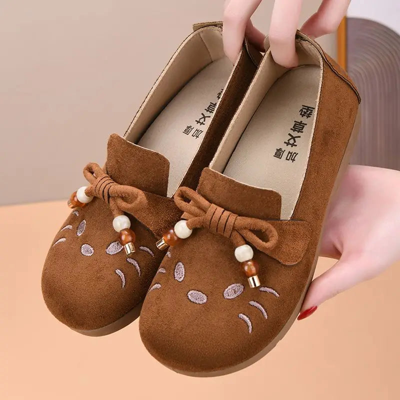 Women's Retro Bow-Knot Flat Loafers – Lightweight Anti-Slip Flat Loafers Qst Camel 41 CN