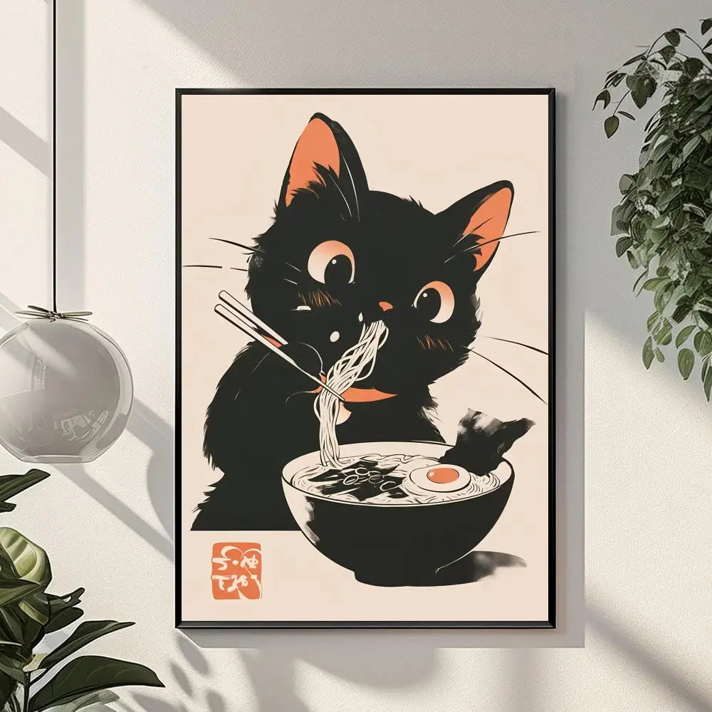 Retro Black Cat Canvas Wall Art Poster – Home & Office Décor Canvas Wall Art Qst Black3 40x60cm Unframed