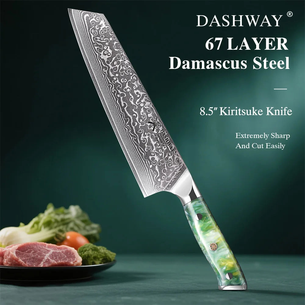 DASHWAY 8.5" Kiritsuke Chef Knife – 67-Layer Damascus Steel Damascus Chef Knife Qst
