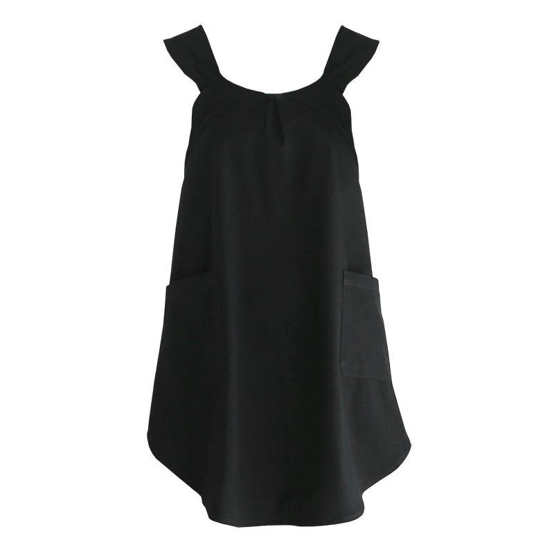 Women's Cross Back Apron with Pockets – Cotton Smock Women's Cross Back Apron Qst Black