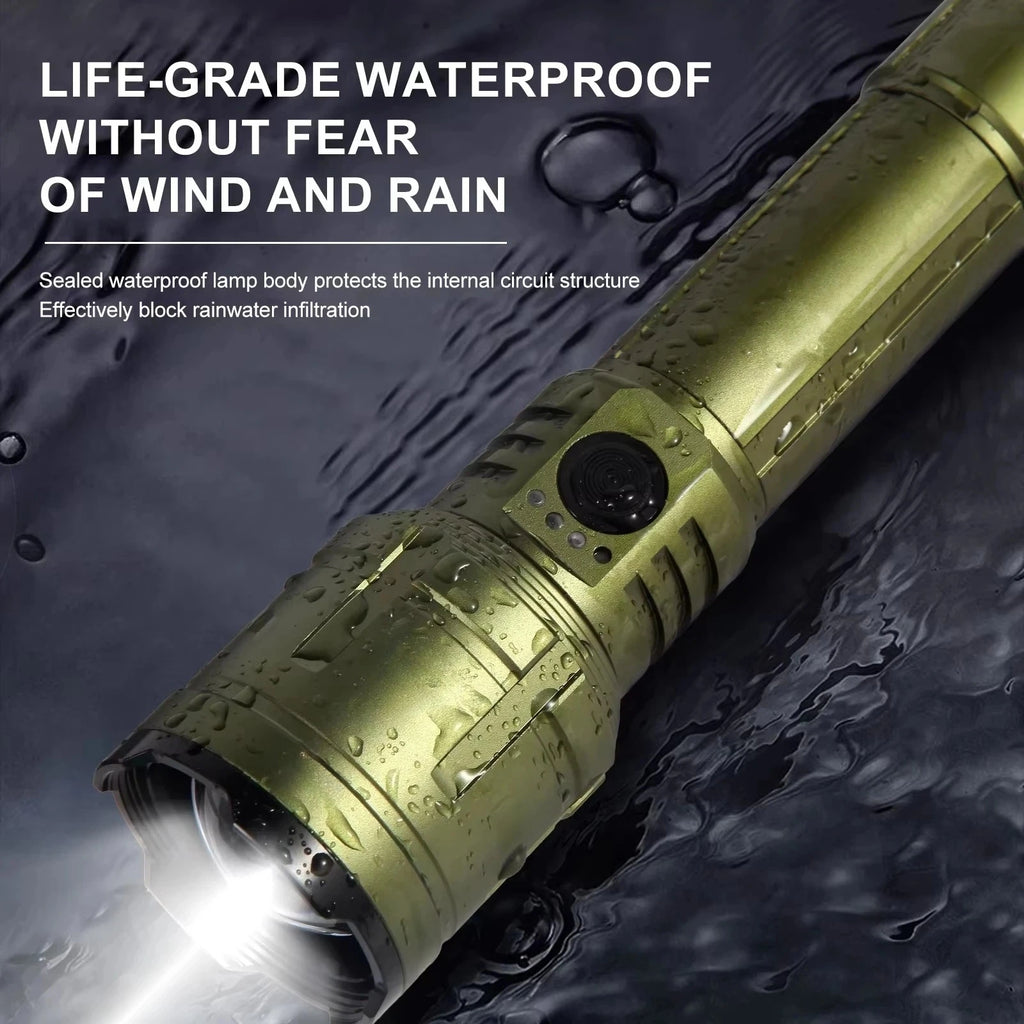 3800 Lumen Zoomable Tactical Flashlight – IP68 & Power Bank Tactical Flashlight Qst