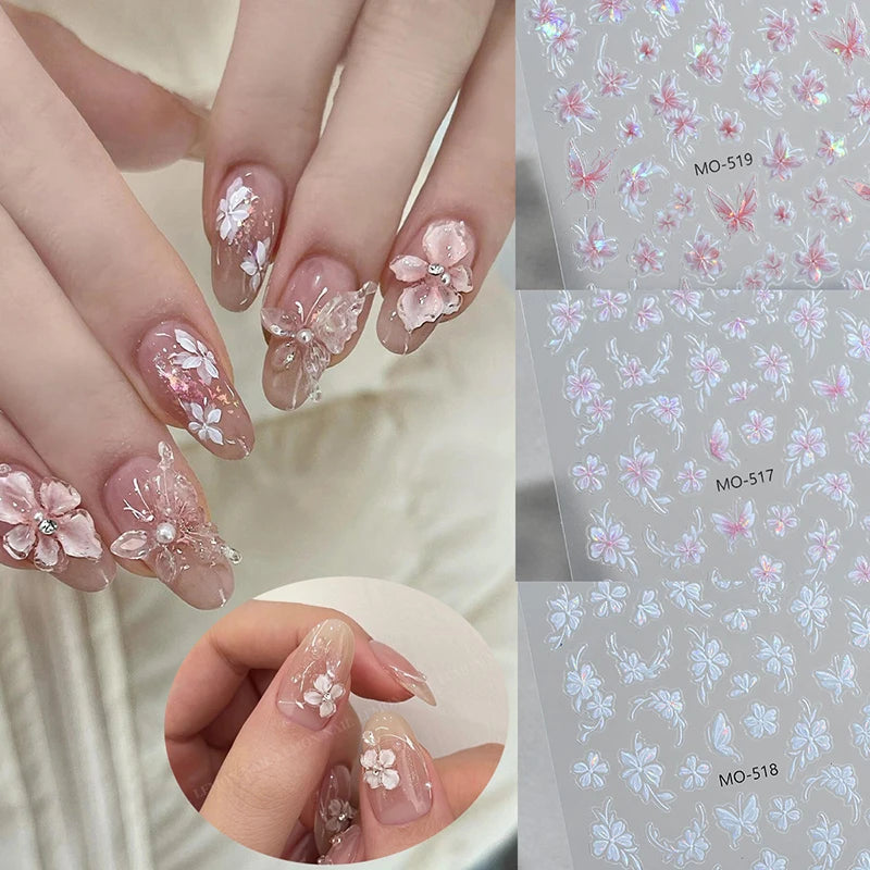 3D Laser Flower Nail Art Stickers – Relief Charm Decorations Nail Art Stickers Qst