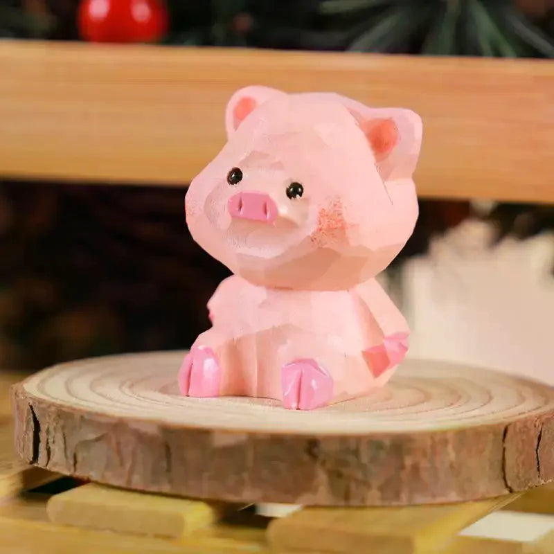 Handmade Wooden Pig Figurine Fu Character Decorative Statue Decorative Figurine Qme