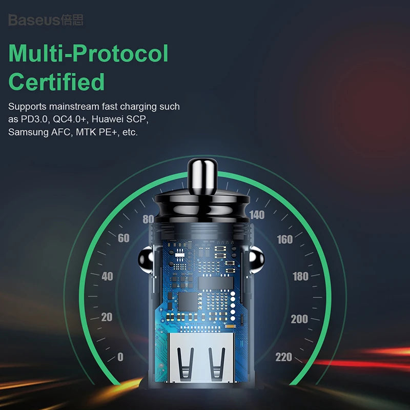 Baseus 30W Dual USB-C Car Charger – PD 3.0 Fast Charging USB-C Car Charger Qst