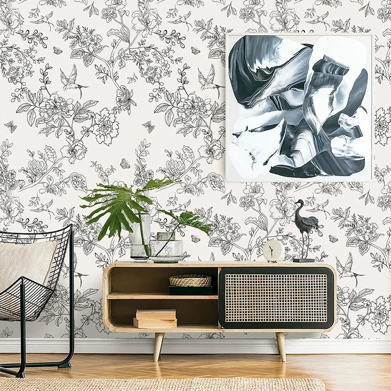 Black & White Floral Peel and Stick Wallpaper | DIY Contact Paper Peel & Stick Wallpaper Qme