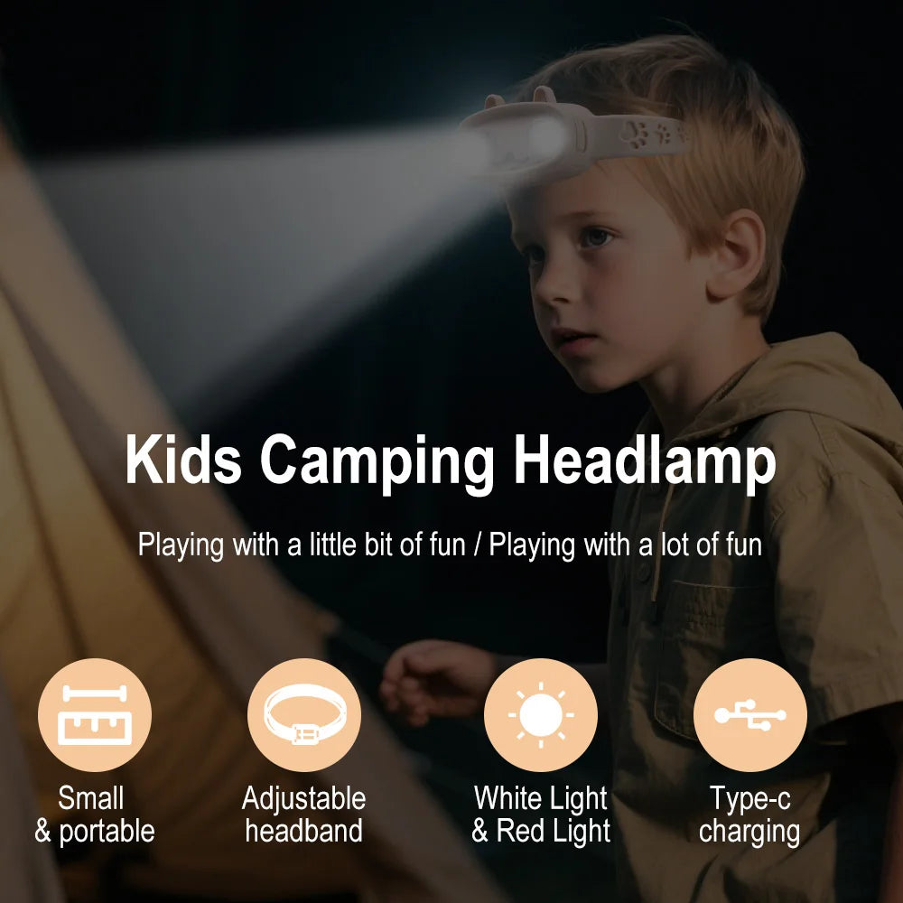 BORUiT Kids LED Headlamp USB Rechargeable 4-Mode Waterproof LED Headlamp Qst